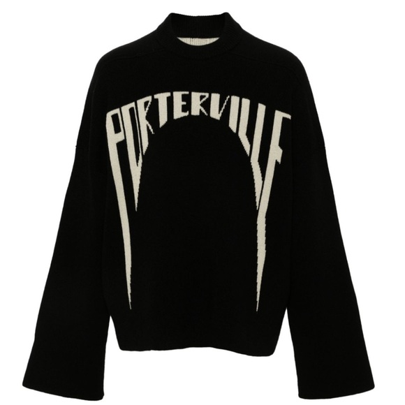 RICK OWENS FW24 PORTERVILLE PORTERVILLE JUMBO CREWNECK IN BLACK/PEARL WOOL KNIT - Picture 2 of 14